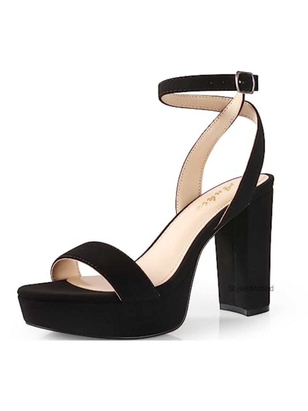 4" Chunky Platform Heels Sandals Open Toe Strappy Ankle Strap Adjustable Nubuck